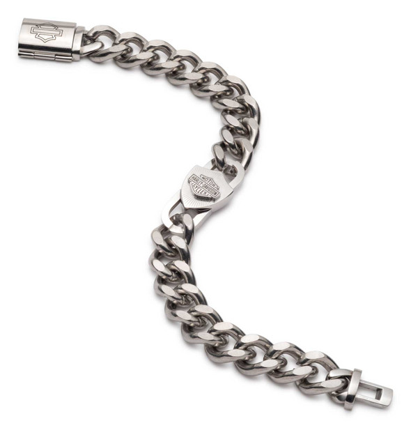 Harley-Davidson® Men's Bar & Shield Padlock Curb Chain Bracelet