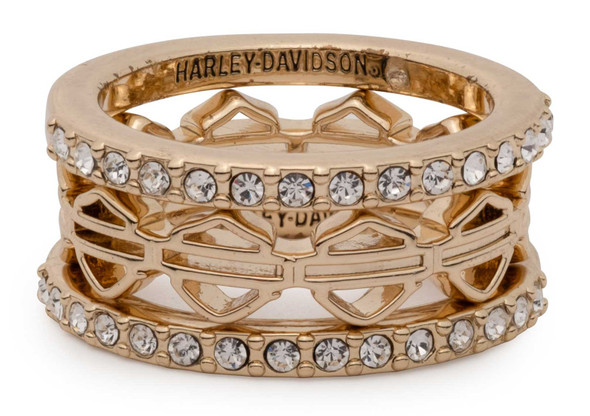 Harley-Davidson Women's Crystals Bar & Shield Stackable Rings - Set of Three - Wisconsin Harley-Davidson