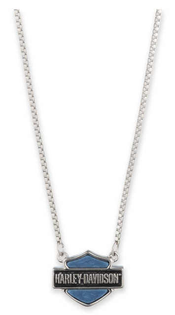 Harley-Davidson Women's 16 in. Bar & Shield Logo Stone Pendant Necklace, Silver - Wisconsin Harley-Davidson