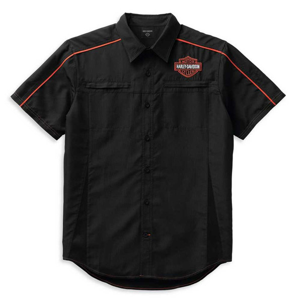 Harley-Davidson Men's Performance Bar & Shield Shirt, Black/Orange 99089-22VM - Wisconsin Harley-Davidson