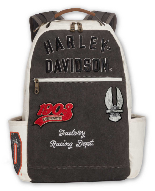 Harley-Davidson Multiple Patches & Logos Vintage Backpack, Durable Canvas - Wisconsin Harley-Davidson