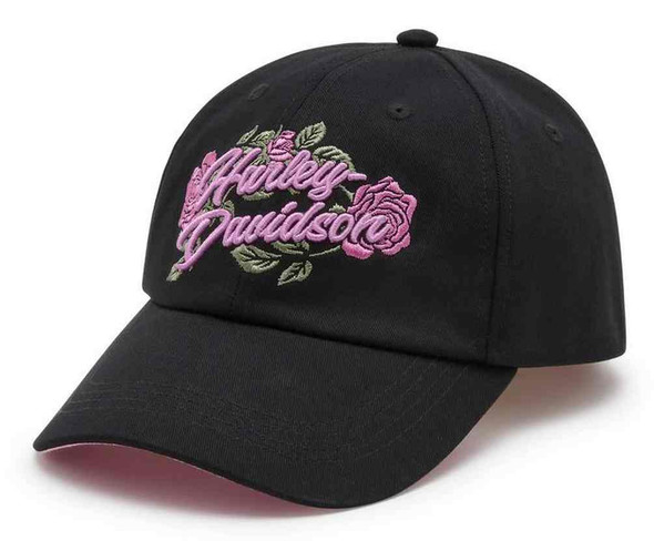 Harley-Davidson Women's Rose & Thorn Strapback Baseball Cap, Black 97710-25VW - Wisconsin Harley-Davidson
