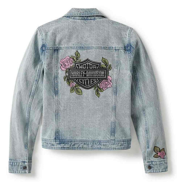 Harley-Davidson® Women's Rose & Thorn Bling Denim Jacket, Blue