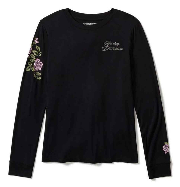 Harley-Davidson® Women's Rose & Thorn Bling Long Sleeve Top, Black