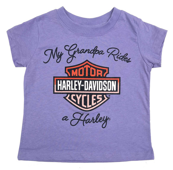 Harley-Davidson Little Girls' Glitter My Grandpa Rides a Harley Short Sleeve Tee - Wisconsin Harley-Davidson