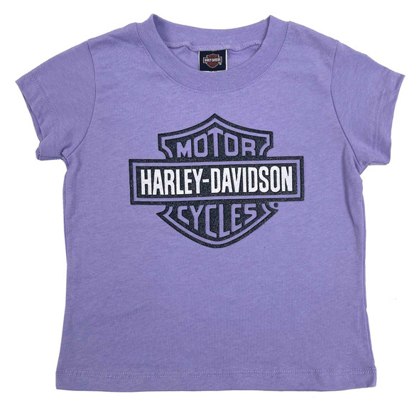Harley-Davidson Big Girls' Glitter Bar & Shield Logo Short Sleeve Tee, Purple - Wisconsin Harley-Davidson