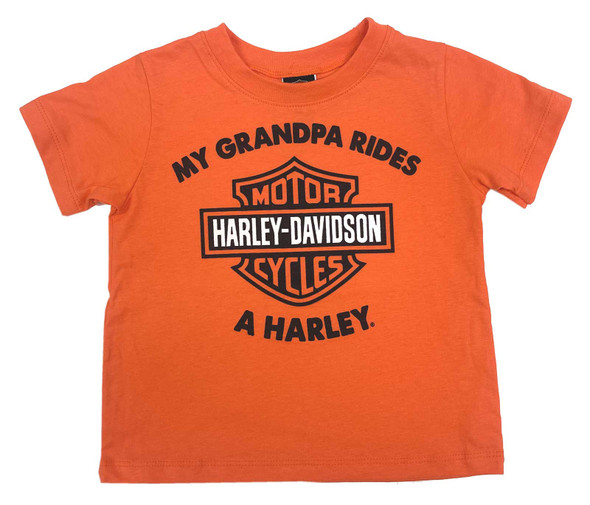 Harley-Davidson Little Boys' My Grandpa Rides a Harley Short Sleeve Tee, Orange - Wisconsin Harley-Davidson