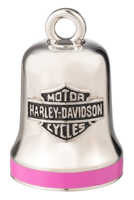 Harley-Davidson Engraved Bar & Shield Logo Ride Bell With Pink Boarder, Silver - Wisconsin Harley-Davidson