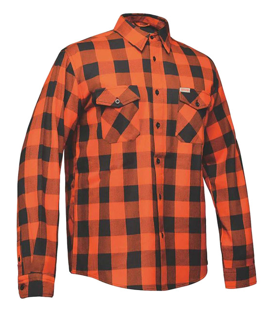 Derringer Men's Rugged Button Long Sleeve Plaid Flannel Shirt, Orange/Black - Wisconsin Harley-Davidson