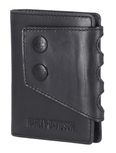 Harley-Davidson Men's Die Cut Script Logo Vertical Billfold Leather Wallet - Blk - Wisconsin Harley-Davidson