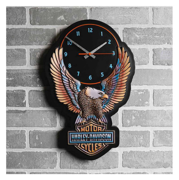 Harley-Davidson® Vivid Bar & Shield Eagle Outdoor Clock, Custom