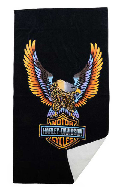 Harley-Davidson® Vivid Bar & Shield Eagle Beach Towel, Ultra-Soft