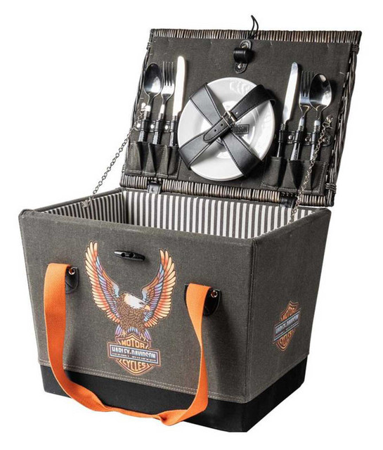 Harley-Davidson® Vivid Bar & Shield Eagle Picnic Basket w/ Wicker