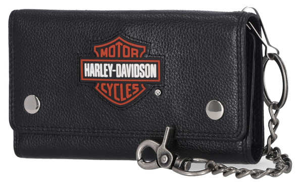 Harley-Davidson Men's Bar & Shield Patch Trucker Chain Leather Wallet - Black - Wisconsin Harley-Davidson
