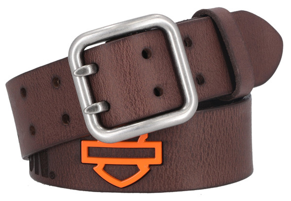 Harley-Davidson Men's Enamel Plaque Bar & Shield Logo Leather Belt - Brown - Wisconsin Harley-Davidson