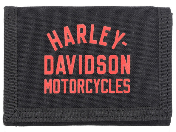 Harley-Davidson Men's H-D Arched Script Logo Tri-Fold Polyester Wallet - Black - Wisconsin Harley-Davidson