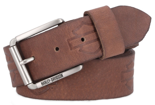 Harley-Davidson Men's Repeat Open Bar & Shield Logo Leather Belt - Brown - Wisconsin Harley-Davidson