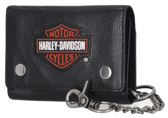 Harley-Davidson Men's Bar & Shield Patch Tri-Fold Chain Leather Wallet - Black - Wisconsin Harley-Davidson