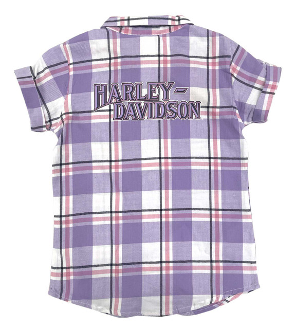 HARLEY-DAVIDSON メンズ 半袖シャツ Sサイズ　紫黒チェック Harley-Davidson® Little Girls' Bar & Shield Short Sleeve Plaid