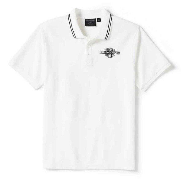 Harley-Davidson Men's Bar & Shield Logo Solid Pique Polo, White 96484-25VM - Wisconsin Harley-Davidson