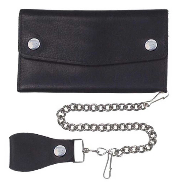 Derringer Men's Biker Chain Double Snap Cowhide Leather Tall Wallet - Black - Wisconsin Harley-Davidson