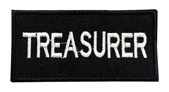 Derringer Treasurer Bold Text Embroidered Patch, Black/White - Wisconsin Harley-Davidson