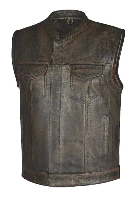 Derringer Men's Spearsfish Premium Motorcycle Biker Leather Vest, Brown - Wisconsin Harley-Davidson