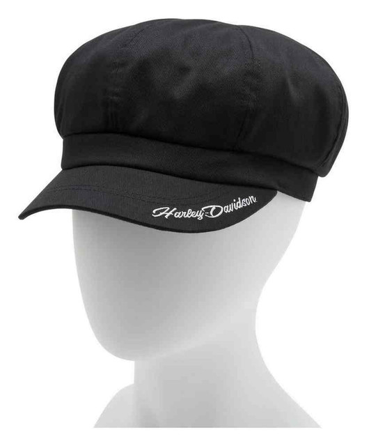 Harley-Davidson Women's Embroidered H-D Text Newsboy Cap, Black 97736-25VW - Wisconsin Harley-Davidson