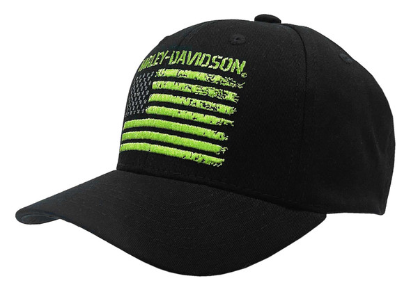 Harley-Davidson Men's Neon Allegiance Flag Stretch Fit Baseball Cap, Black - Wisconsin Harley-Davidson