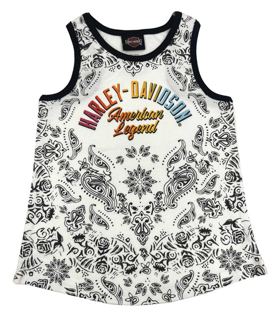 Harley-Davidson Big Girls' Paisley Rib Racerback Tank Top, White/Black - Wisconsin Harley-Davidson