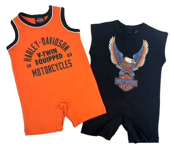 Harley-Davidson Baby Boys' 2-Pack Newborn Eagle Romper Set, Orange/Black - Wisconsin Harley-Davidson