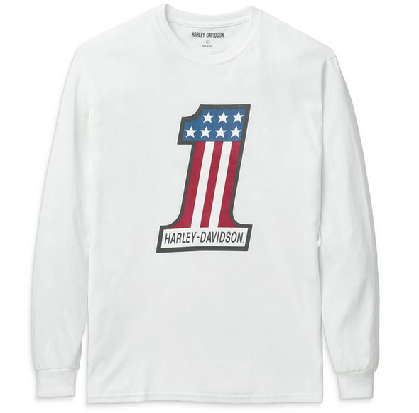 Harley-Davidson Men's #1 Racing Logo Long Sleeve Shirt, White 99133-22VM - Wisconsin Harley-Davidson
