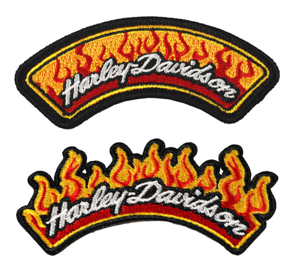 Harley-Davidson 3.5 in. 2-Pack Spicy H-D Emblem Sew-On Patches Set, Black/Orange - Wisconsin Harley-Davidson