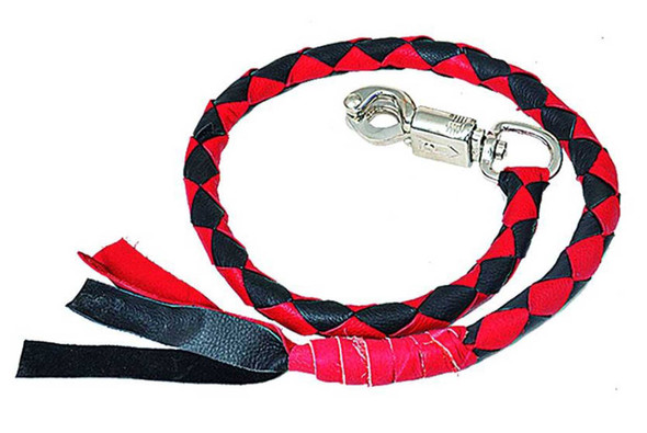 Derringer Biker Premium Cowhide Leather Get Back Whips, Universal Fit- Black/Red - Wisconsin Harley-Davidson