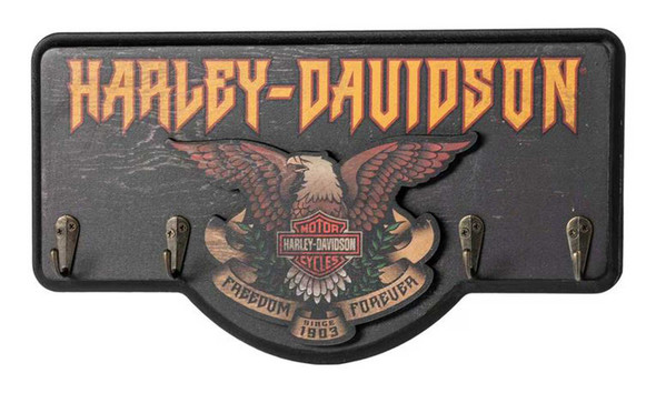 Harley-Davidson Distressed Hard Rock Eagle Graphic Wooden Key Rack, Black - Wisconsin Harley-Davidson