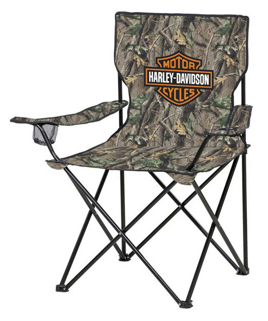Harley-Davidson Folding Outdoor Chair w/ Storage Bag, Lightweight, Realtree® Camo Pattern - Wisconsin Harley-Davidson
