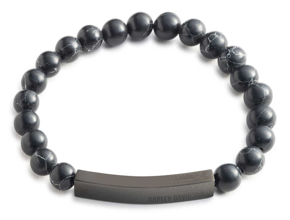 Harley-Davidson Men's 9 in. Stone Beaded Plate Stretch Bracelet, Stainless Steel - Wisconsin Harley-Davidson