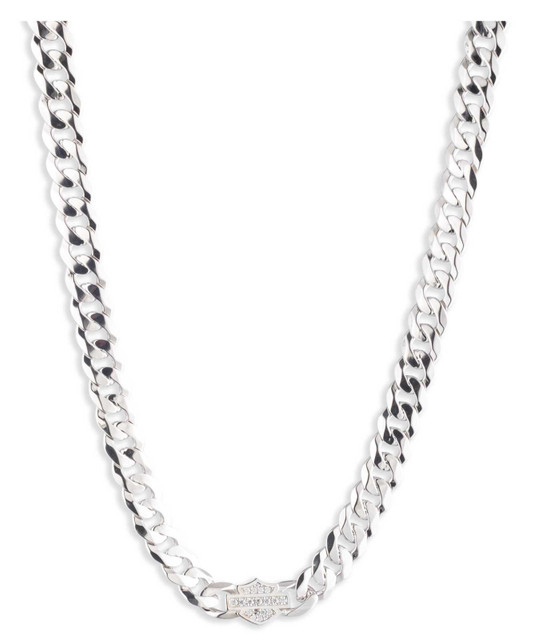Harley-Davidson Women's 16 in. Pave Crystal Curb Link Chain Necklace, Silver - Wisconsin Harley-Davidson