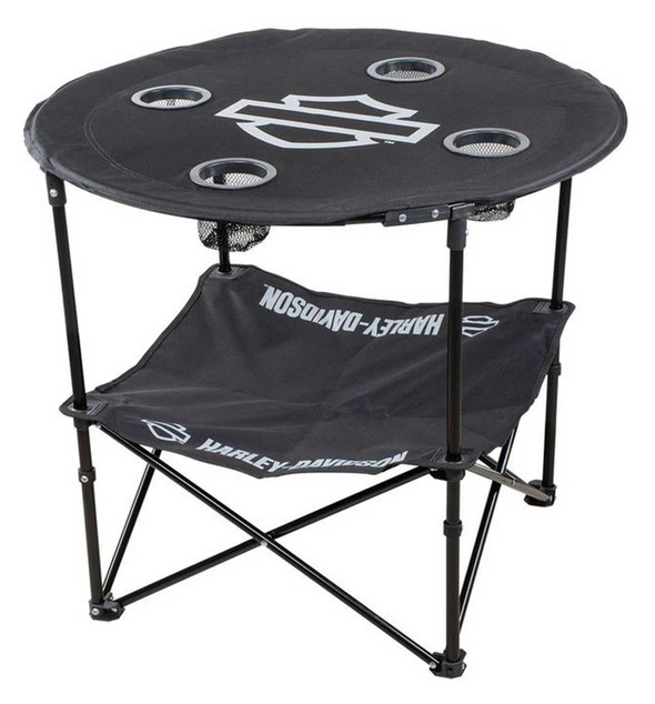 Harley-Davidson Open Bar & Shield Folding Table w/ Storage Bag, Black - Wisconsin Harley-Davidson