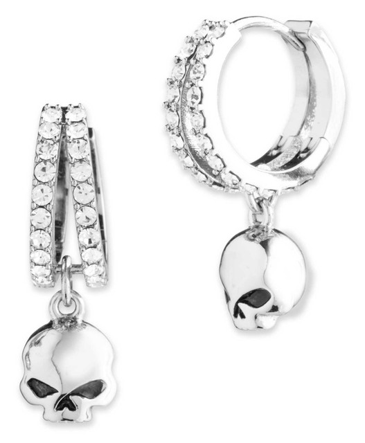 Harley-Davidson Women's Willie G Skull Double Pave Crystal Hoop Earrings, Silver - Wisconsin Harley-Davidson