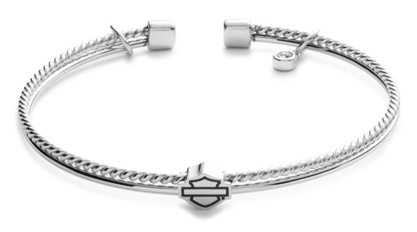 Harley-Davidson Women's Bar & Shield Crystal Charm Cuff Bracelet, Steel - Wisconsin Harley-Davidson