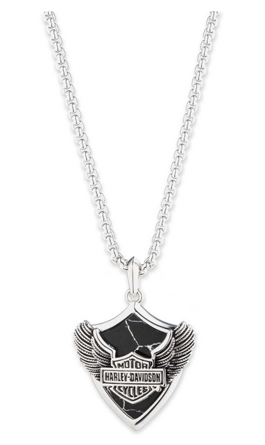 Harley-Davidson Men's 24 in. Winged Bar & Shield Chain Necklace, Stainless Steel - Wisconsin Harley-Davidson