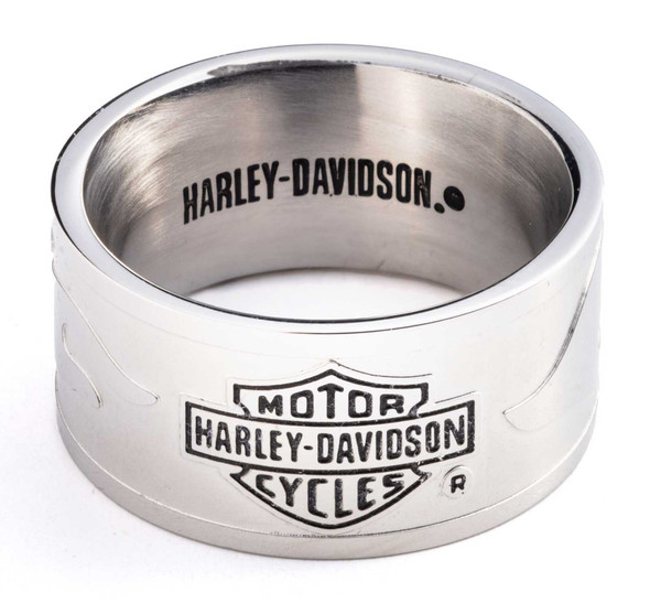 Harley-Davidson Men's Bar & Shield Raised Flame Band Ring, Stainless Steel - Wisconsin Harley-Davidson
