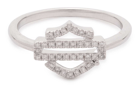 Harley-Davidson Women's Crystal Open Bar & Shield Logo Ring, Sterling Silver - Wisconsin Harley-Davidson