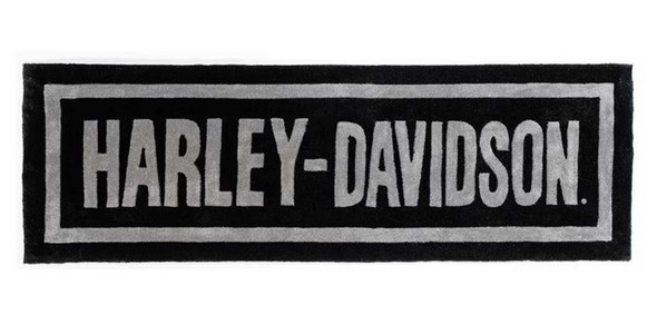 Harley-Davidson 6 ft. Bar Font Runner Rug w/ Deep Acrylic Pile - Black/Gray - Wisconsin Harley-Davidson