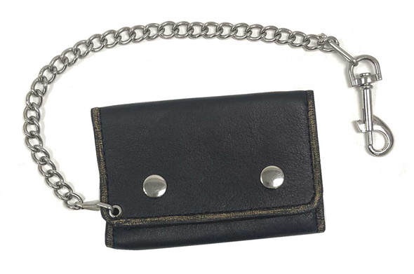 UNIK Men's Distressed Biker Chain Tri-Fold Leather Wallet, Brown - Wisconsin Harley-Davidson