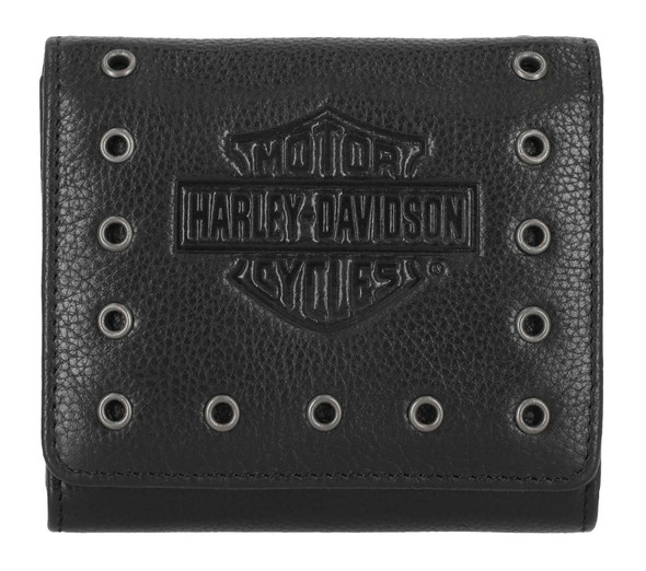 Harley-Davidson Women's Eyelet Bar & Shield Logo Leather Indexer Wallet, Black - Wisconsin Harley-Davidson