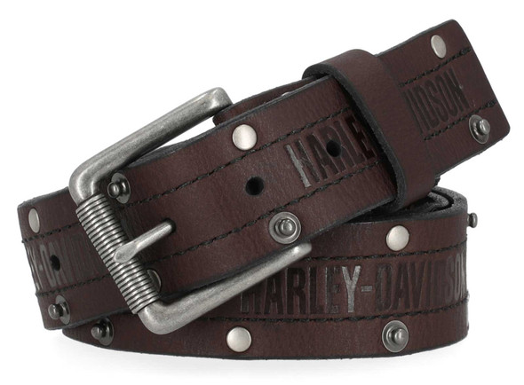 Harley-Davidson Men's Double Edge Rivet Genuine Leather Belt, Black - Wisconsin Harley-Davidson