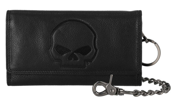 Harley-Davidson Men's Skull Embossed Trucker Biker Chain Leather Wallet, Black - Wisconsin Harley-Davidson