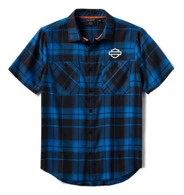 Harley-Davidson Men's H-D TECH Coolmax B&S Plaid Shirt, Blue/Black 96617-25VM - Wisconsin Harley-Davidson